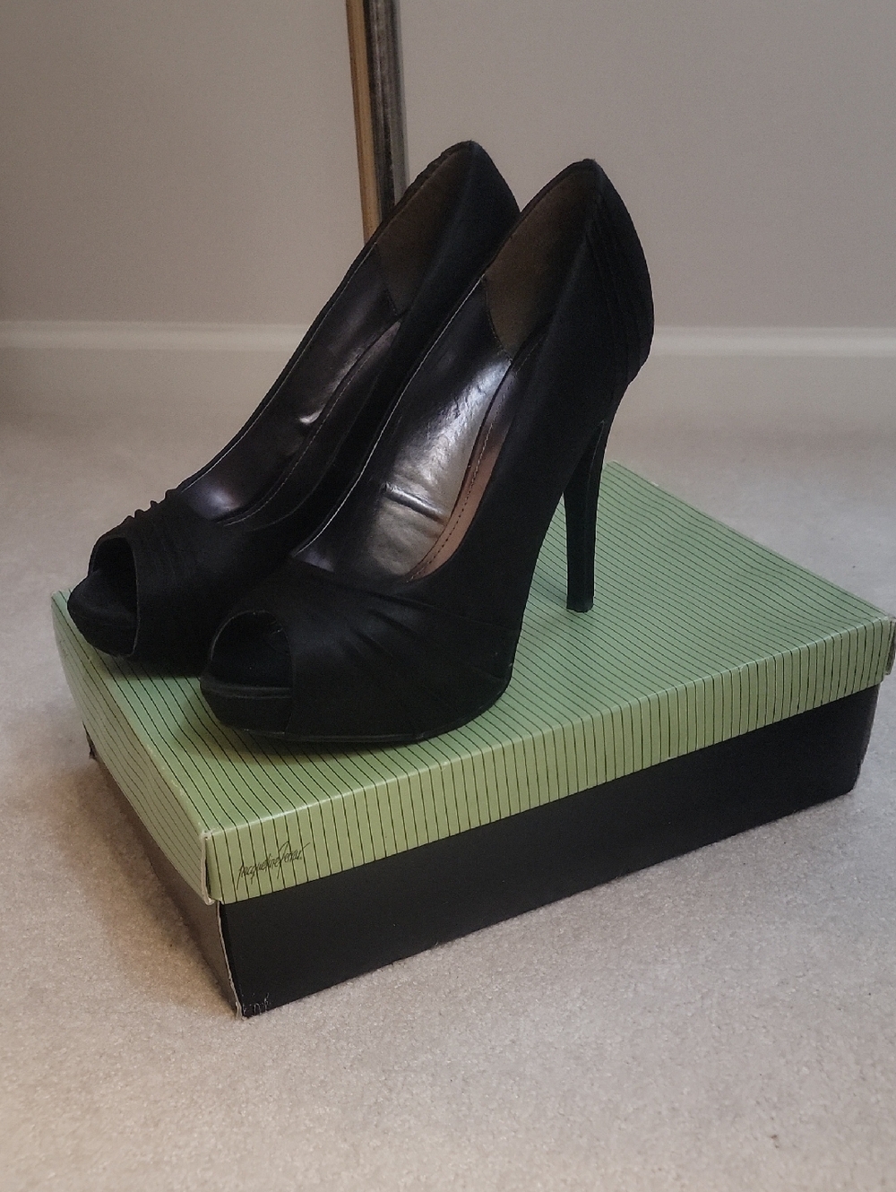 Jacqueline Ferrar black satin platform heels